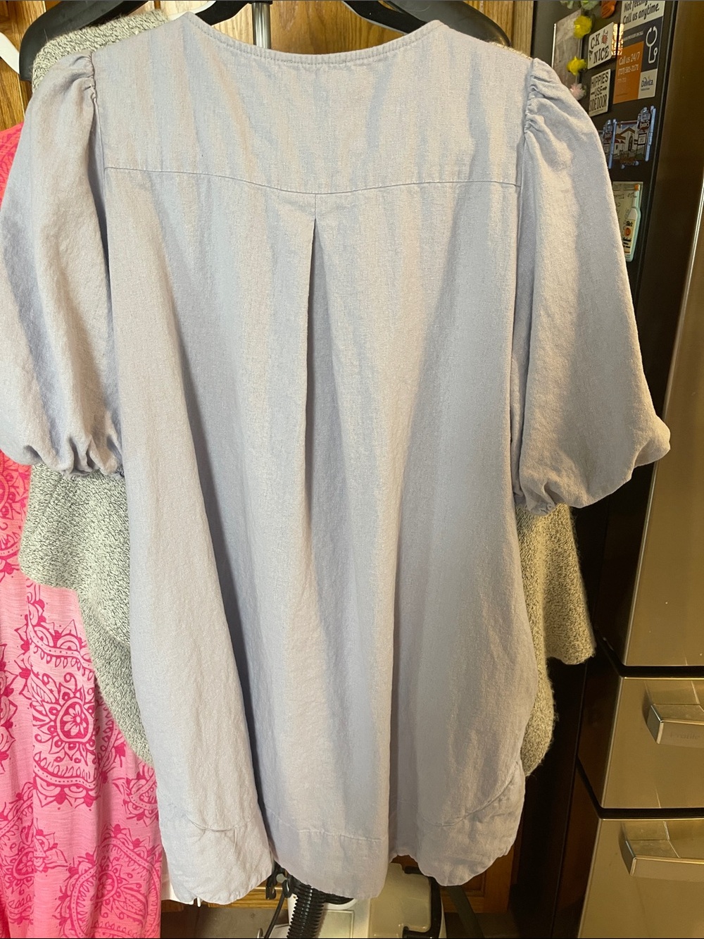 Cynthia Rowley Blue Linen-Blend Puff Sleeve Shirt Dress XL pocket - Picture 7 of 9